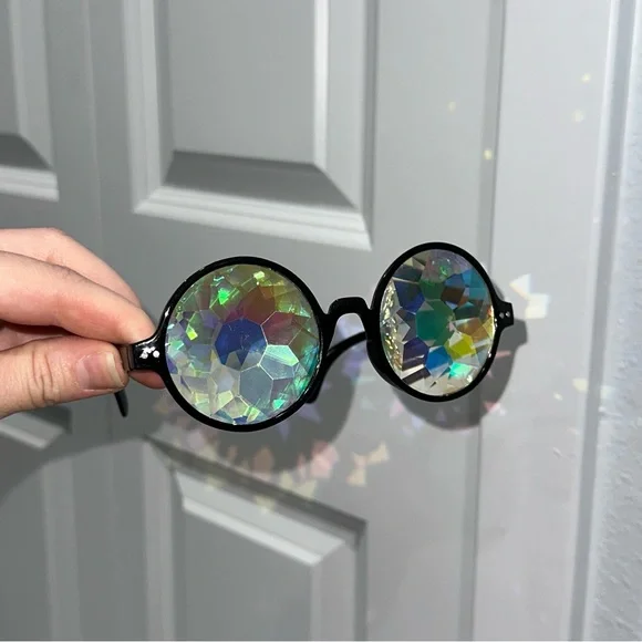 NWT black crystal kaleidoscopic refractive glasses rave PLUR festival - Picture 5 of 5